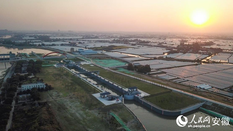 夕陽下的裕溪船閘。人民網(wǎng)記者 李希蒙攝