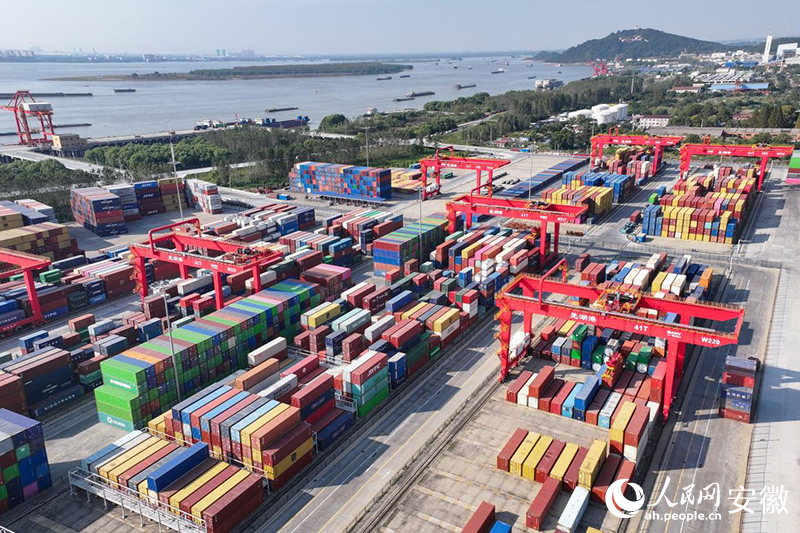 繁忙的蕪湖港碼頭。人民網(wǎng)記者 李希蒙攝