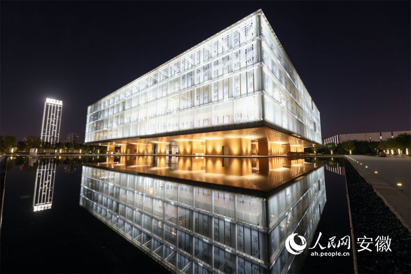 夜色下的阜陽市圖書館。人民網(wǎng)記者 張俊攝