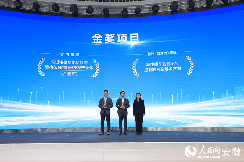 師廣濤（左一）團隊項目榮獲金獎。人民網(wǎng)記者 王曉飛攝